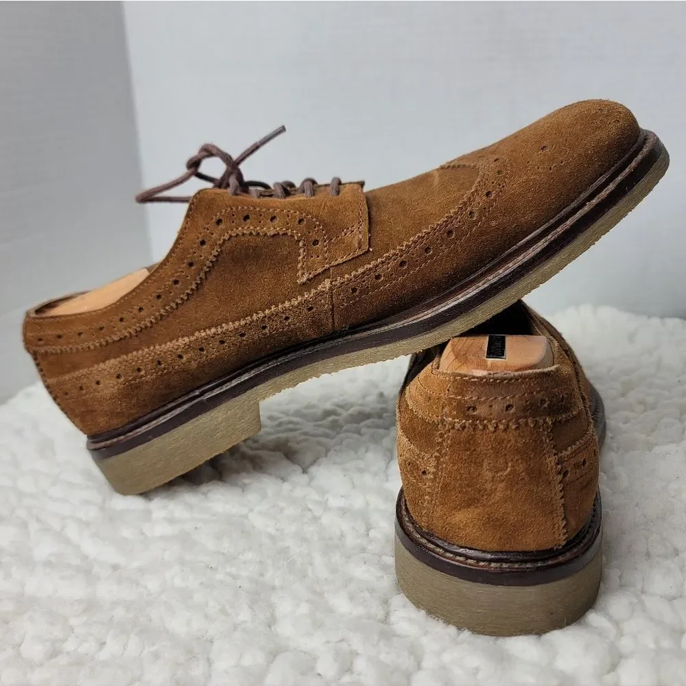 Trask Corbin Tan Suede Wingtip Oxford 12M Mens Vibram Sole Brogue Derby